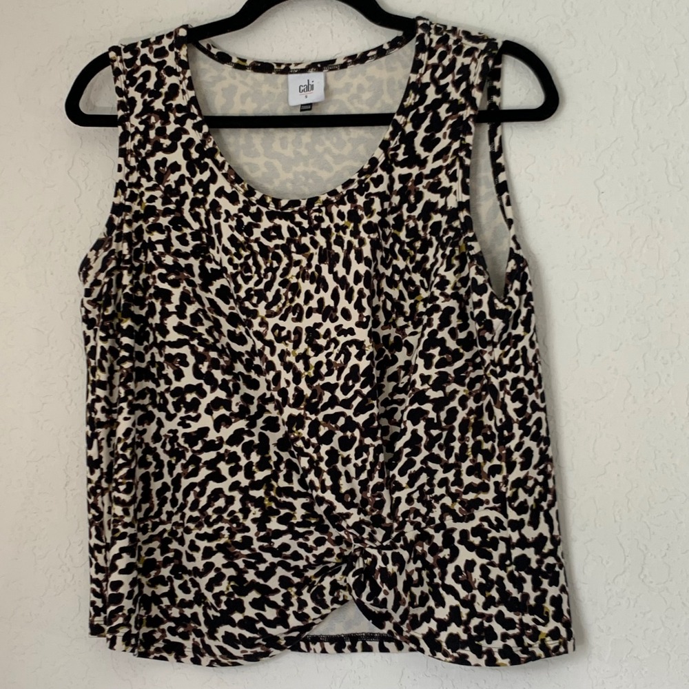 Cabi Tank Top Knotty‎ Animal Print Women S Brown Twist Knot Fron Chic Mob Wife
